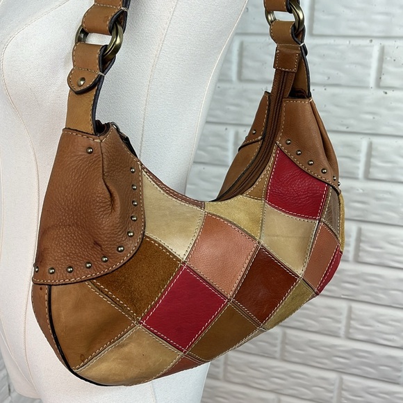 FOSSIL 1954 PATCHWORK GENUINE LEATHER HOBO SHOULDER BAG WOVEN STRAP - Picture 3 of 16